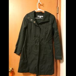 Dkny green rain jacket, hooded